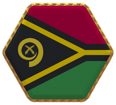 Vanuatu Flag in Hexagon Shape with Gold Border, Bump Texture, 3D Rendering png
