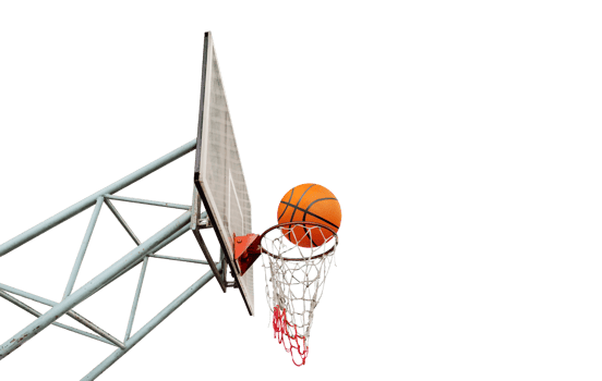 Basketball ball entering basketball backboard isolated PNG transparent