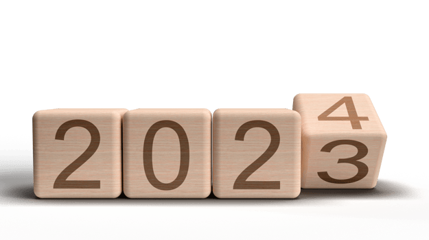Wooden oak cube box square 2023 2024 time change calendar event business strategy future vision organization countdown performance target financial tax economy marketing end start begin.3d render png