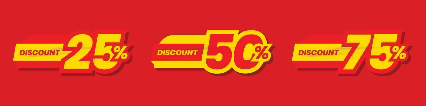 Set of discount label vector illustration, sale banner for promotional 25 percent off, 50 percent off, 75percent off special offer tag sticker design element