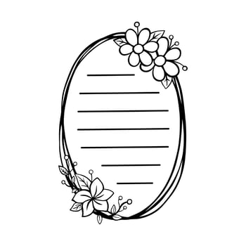 Triple Oval Flowers Note. Black line in for message like notepaper. Vector illustration about stationery.