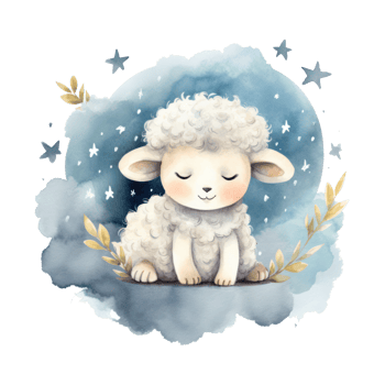 Cute watercolor baby good night sheep on moon Illustration png