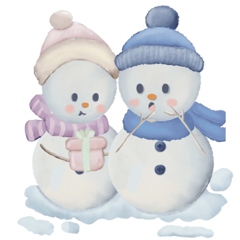 Snowman couple with different poses watercolor hand drawn illustration png