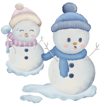 Snowman couple with different poses watercolor hand drawn illustration png