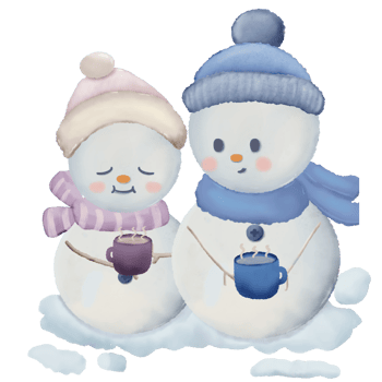 Snowman couple with different poses watercolor hand drawn illustration png