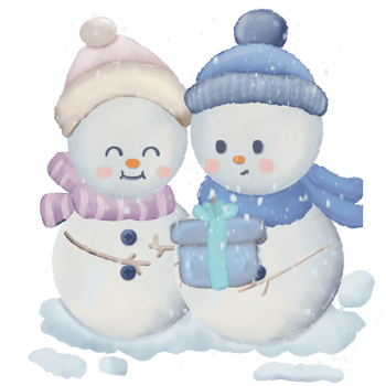 Snowman couple with different poses watercolor hand drawn illustration png