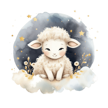 Cute watercolor baby good night sheep on moon Illustration png