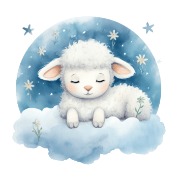 Cute watercolor baby good night sheep on moon Illustration png