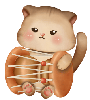 Cat with Janggu Chuseok collection Watercolor drawing illustration hand drawn clip art png