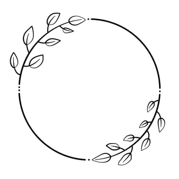 Black line leaves cross circle frame. Vector illustration for decorate logo, text, wedding, greeting, invitation cards and any design.