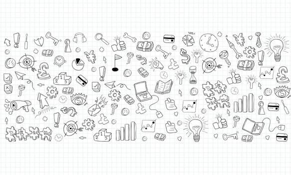 business doodles objects background., drawing by hand vector