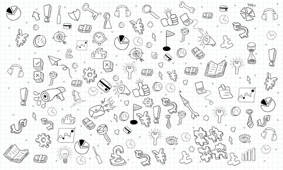 business planning doodles objects background., drawing by hand vector