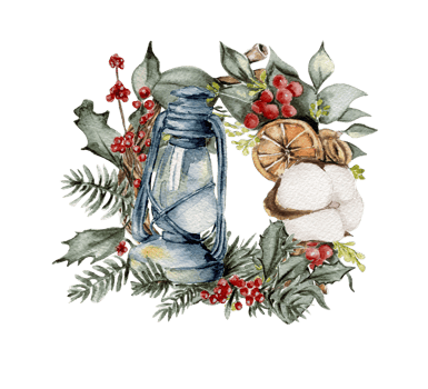 Christmas wreath with fir branches and red flowers. png