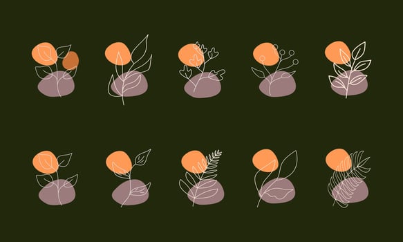 Set of leaf elements illustration. Leaves elements illustration. Collections of leaf element isolated on green background. vector