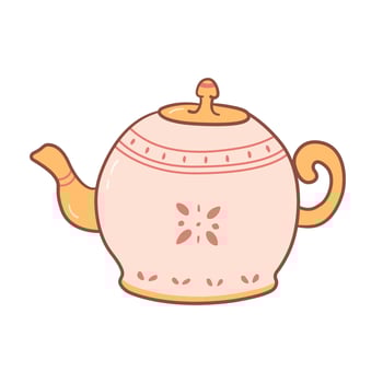 Ceramic teapot in cartoon style. Cute rustic tea pot in doodle style. Vector illustration isolated on white background