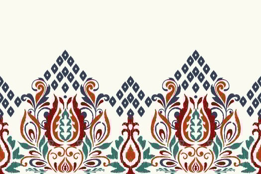 Ikat floral paisley embroidery on white background.Ikat ethnic oriental pattern traditional.Aztec style abstract vector illustration.design for texture,fabric,clothing,wrapping,decoration,sarong,scarf