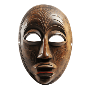 traditional wooden tribal mask isolated on transparent background , png