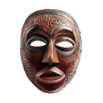 traditional wooden tribal mask isolated on transparent background , png