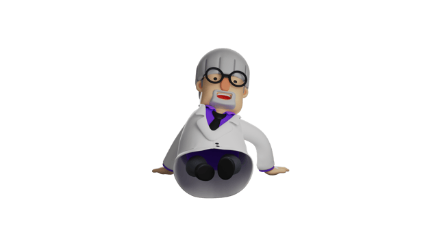 3D illustration. Happy Professor 3D cartoon character. The old professor wears a white coat. The professor laughed happily and showed a funny pose. Professor looks cheerful. 3D cartoon character png