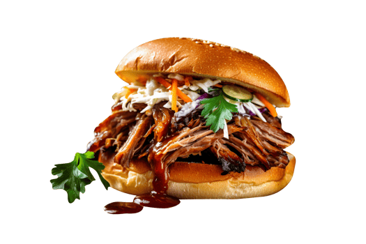 Tasty pulled pork burger on transparent background png