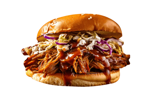 Tasty pulled pork burger on transparent background png