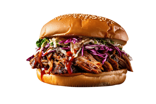Tasty pulled pork burger on transparent background png