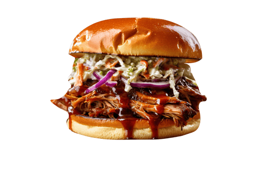 Tasty pulled pork burger on transparent background png