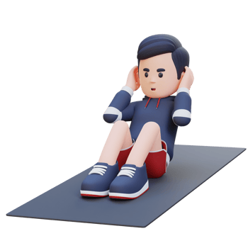Perfect Abs 3D Sporty Male Character Mastering the Standard Crunch at the Gym png