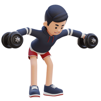3D Sportsman Character Performing Dumbbell Bent Over Reverse Fly png