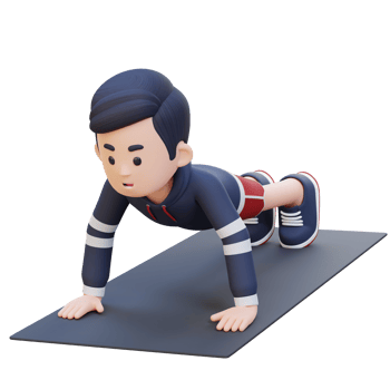 3D Sporty Male Character Performing Standard Push Up Exercise at Home Gym png