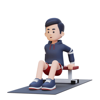 3D Sporty Male Character Building Power with Dips at Gym png