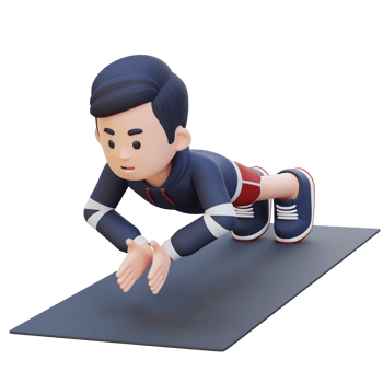 3D Sporty Male Character Performing Clap Push Up Exercise at Home Gym png
