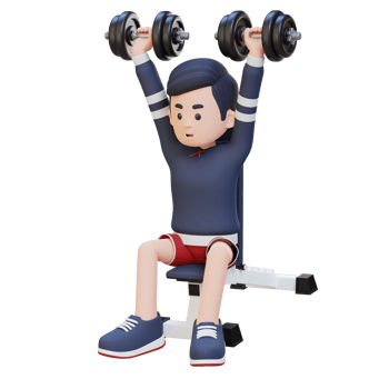 3D Sportsman Character Sculpting Strong Shoulders with Dumbbell Shoulder Bench Press png