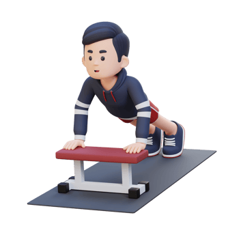 3D Sporty Male Character Performing Inline Push Up Exercise at the Gym png