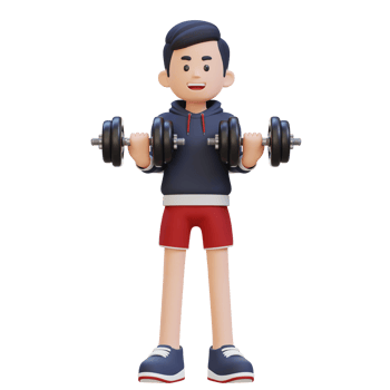 3D Sportsman Character Performing Drag Curls with Dumbbell png