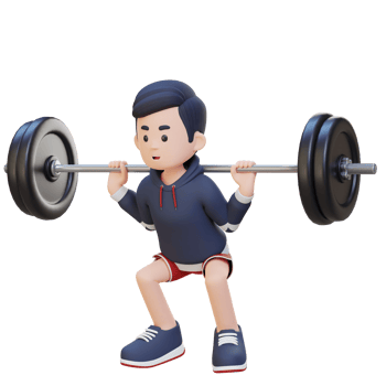 3D Sportsman Character Building Lower Body Strength with Barbell Squat Workout png