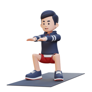 3D Sporty Male Character Mastering Squats in Home Gym png