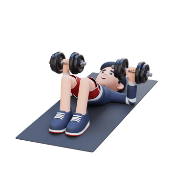 3D Sportsman Character Performing Dumbbell Decline Floor Press png