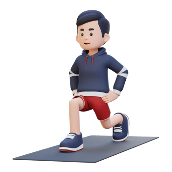 3D Sporty Male Character Performing Dynamic Lunges at the Gym png