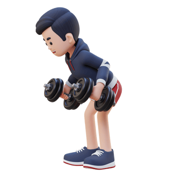 3D Sportsman Character Performing Dumbbell Kickbacks png