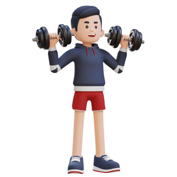 3D Sportsman Character Performing Dumbbell Shoulder Press png