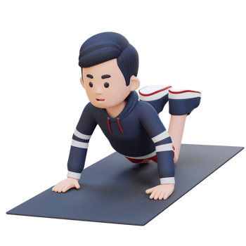 3D Sporty Male Character Mastering Knee Push Up Exercise at Home Gym png