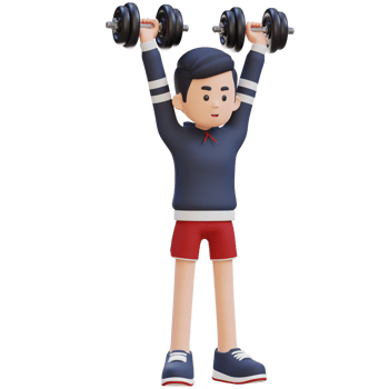 3D Sportsman Character Performing Dumbbell Shoulder Press png