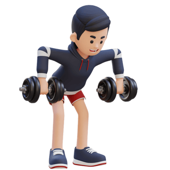 3D Sportsman Character performing Rear Delt Rows with Dumbbells png