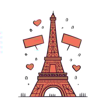 Eiffel tower. Architecture city symbol of France famous tower. cartoon hand-drawn Eiffel tower vector illustration.