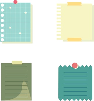 Sticker Note.sticky notes, scraps of paper and torn notebook pages. Template for note messages. Vector illustration.