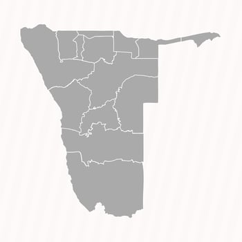 Detailed Map of Namibia With States and Cities vector