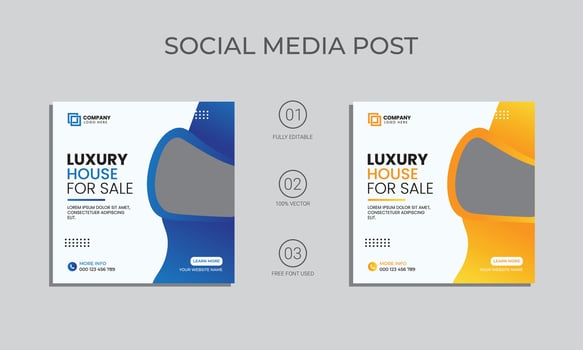 vector modern real estate social media post design. luxury house for sale social media post template. real estate home social media post and banner.