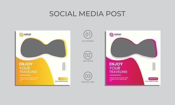 vector traveling social media post design. holiday travel, summer beach traveling social media post or web banner template design. tourism business marketing poster with abstract shape.