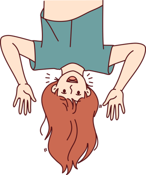Funny girl upside and waving hands inviting friends from elementary school to play together png
